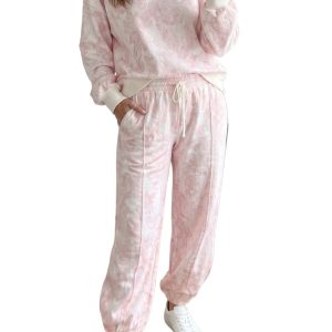 Women's Abstract Print Jogger Set, Casual Long Sleeve Loungewear - Main View