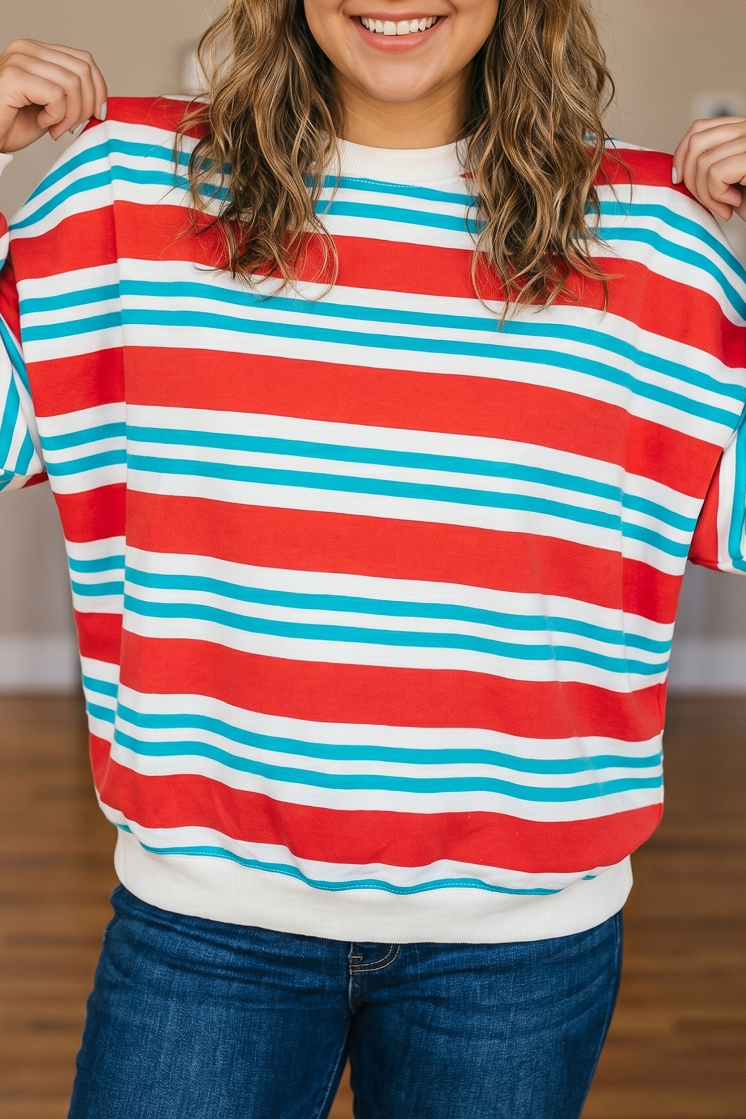 Women's Long Sleeve Sweatshirt, Trendy Striped Daily Wear - Detail View 3