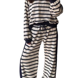 Casual Striped Lounge Set, Cozy Long Sleeve Women Tracksuit - Main View