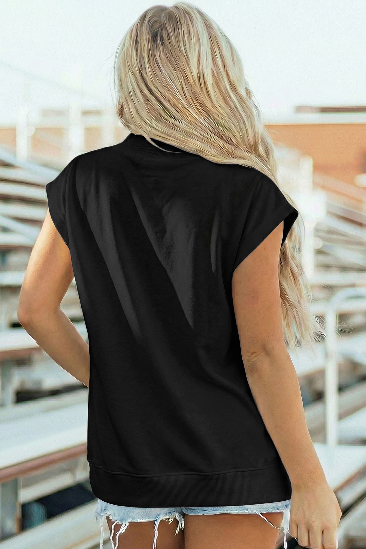 Women's Mock Neck Ghost Shirt, Glitter Graphic Casual Top - Detail View 2