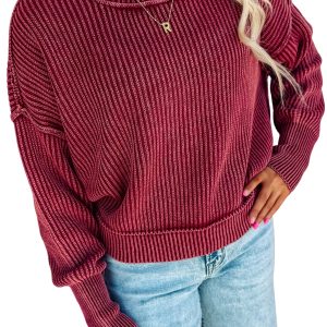 Women's Ribbed Cotton Knit Sweater, Casual Daily Wear - Main View