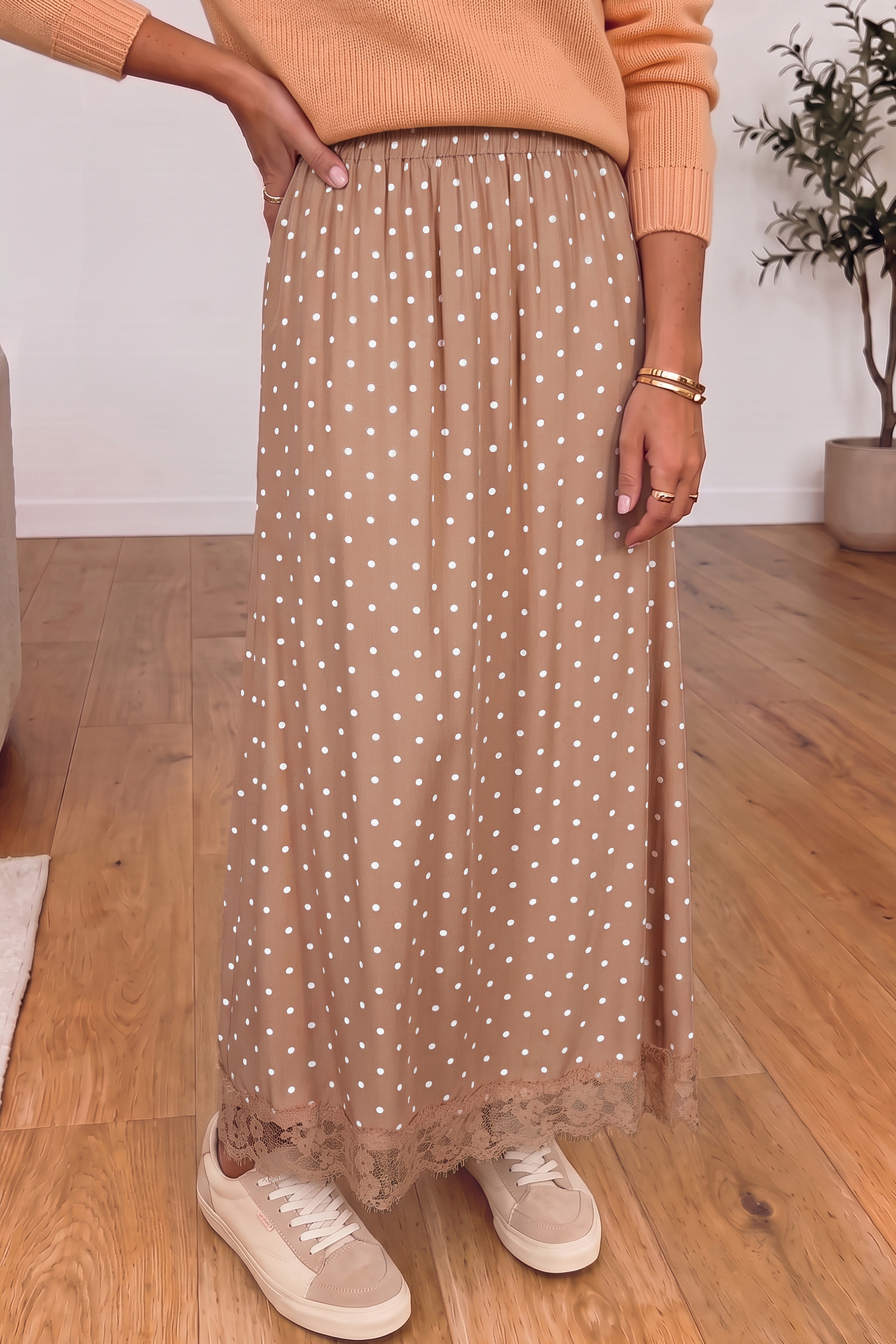 Viscose Polka Dot Shift Skirt, Elastic Waist Women's Office - Detail View 3