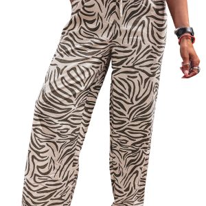 Women's Zebra Print Pants, Western Style Wide Leg Trousers - Main View