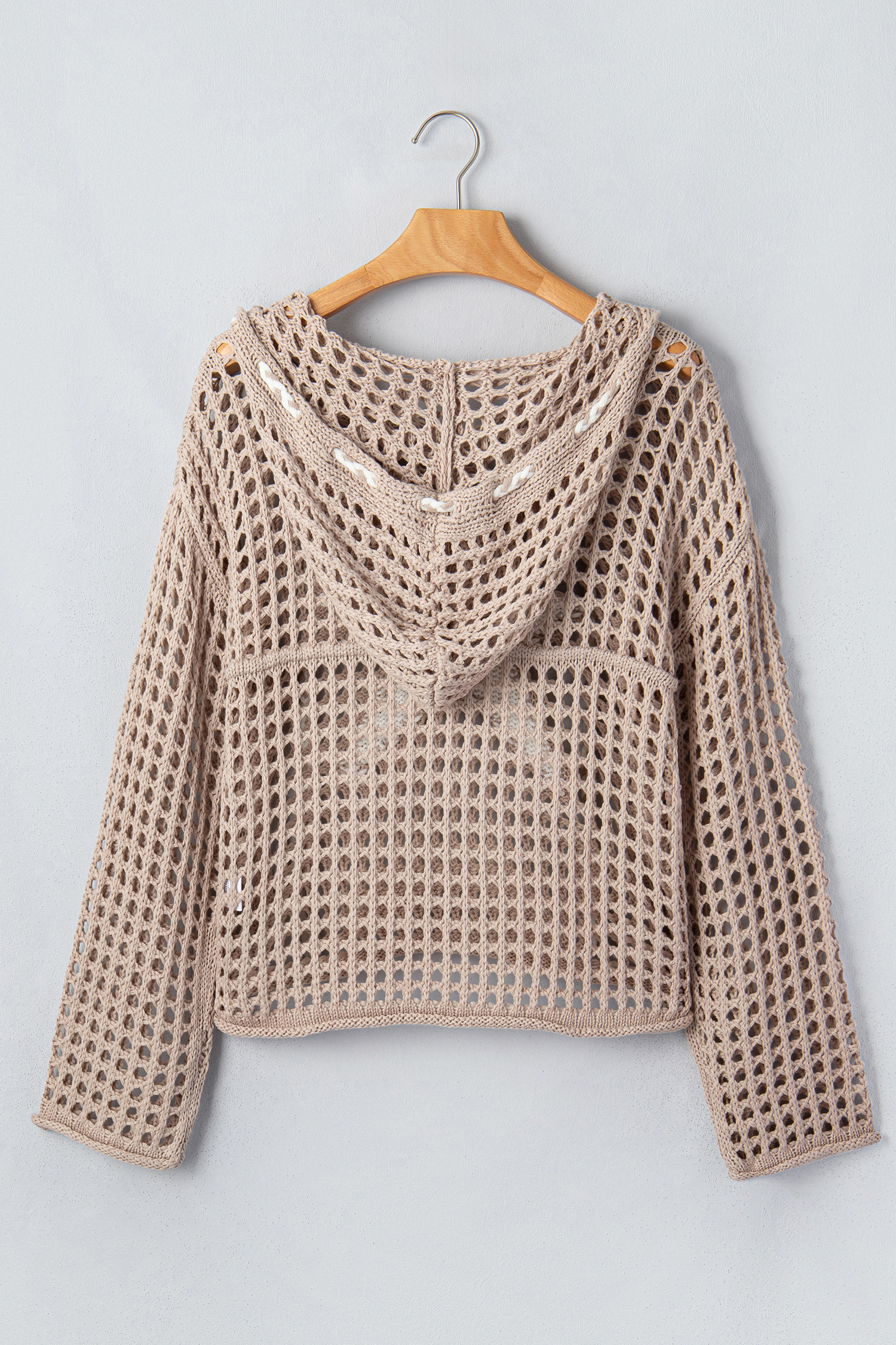 Women's Lightweight Crochet Hoodie, Casual Star Pattern Knit - Detail View 12