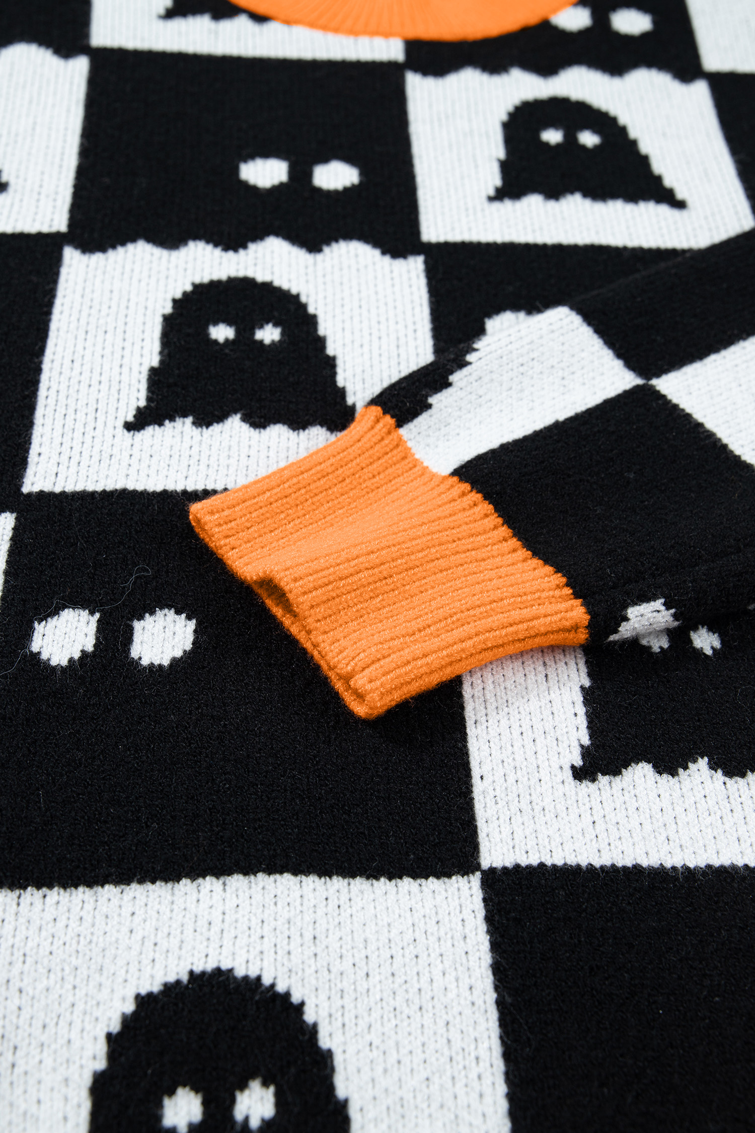 Checkered Ghost Knit Pullover, Women's Fall Fashion Top - Detail View 11
