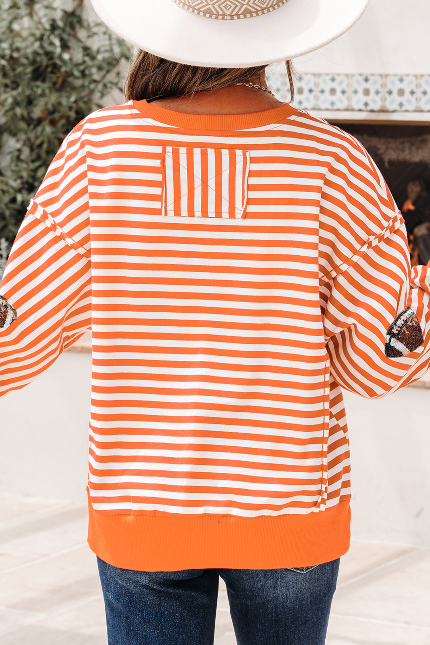 Game Day Sequin Graphic Sweatshirt, Women's Fall Striped Top - Detail View 2