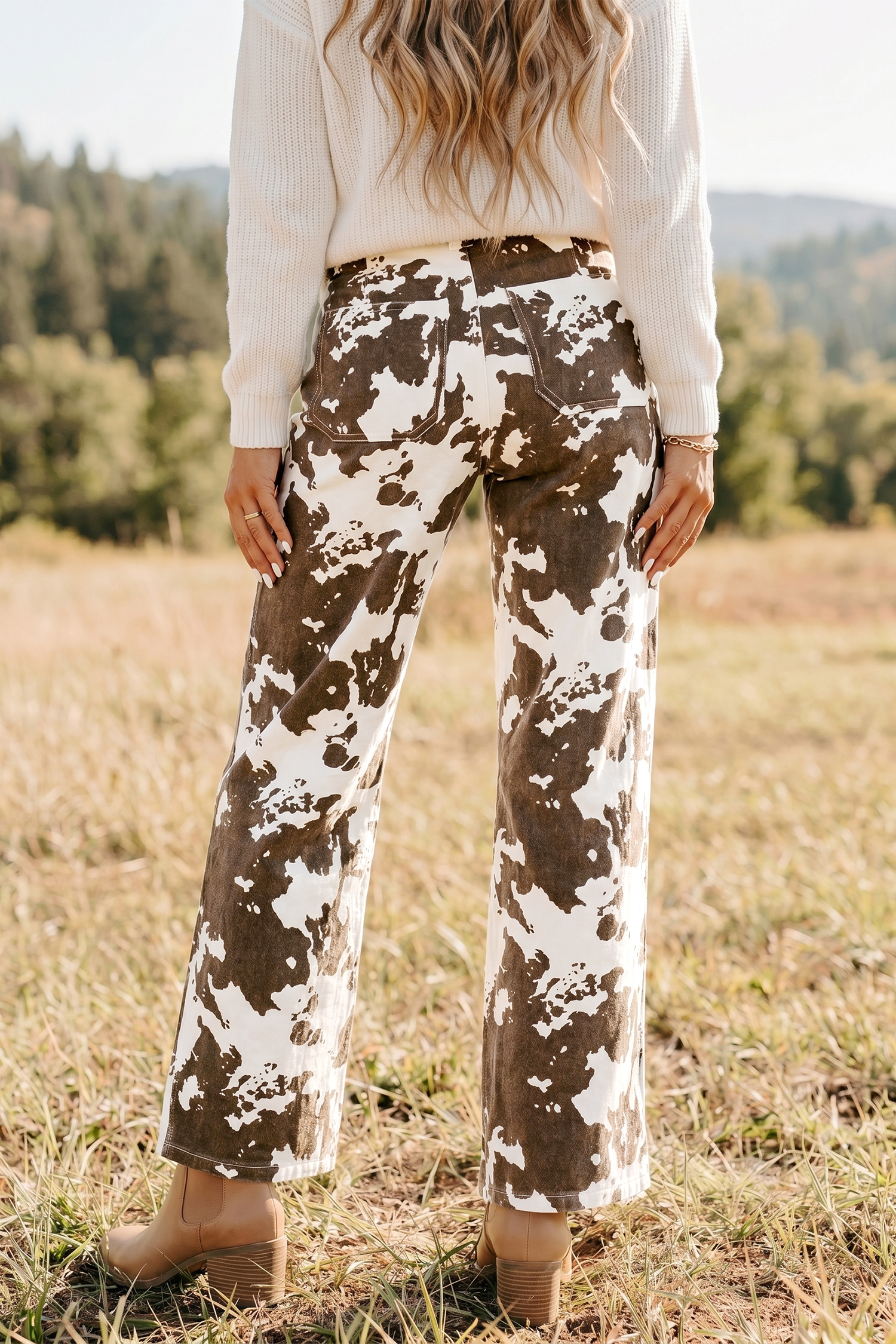 Abstract Print Women's Denim Jeans, Retro Western Style - Detail View 2
