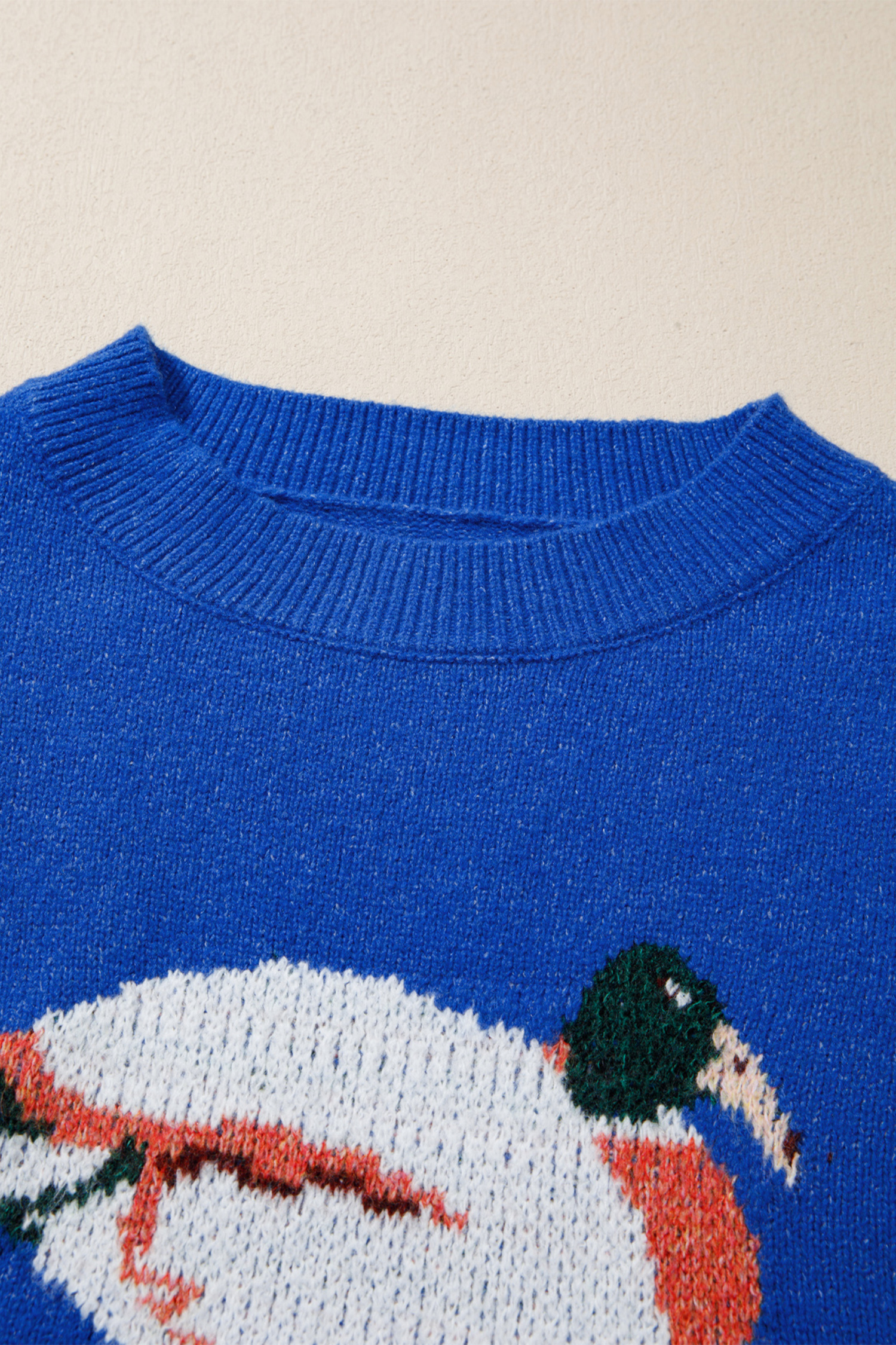 Women's Duck Graphic Sweater, Blue Drop Shoulder Knit Top - Detail View 19