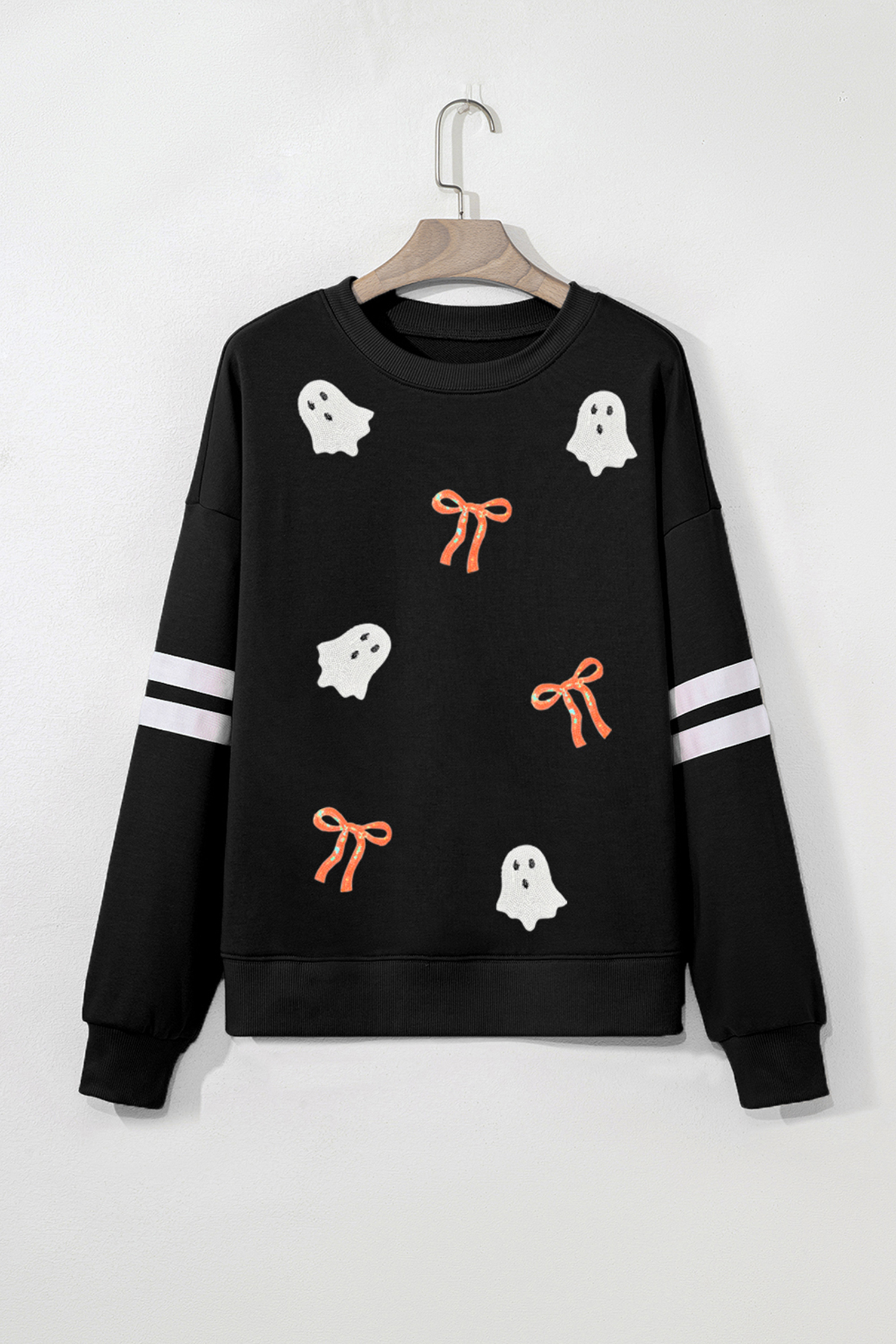 Cozy Cotton Blend Women Halloween Sweatshirt, Varsity Stripe - Detail View 9