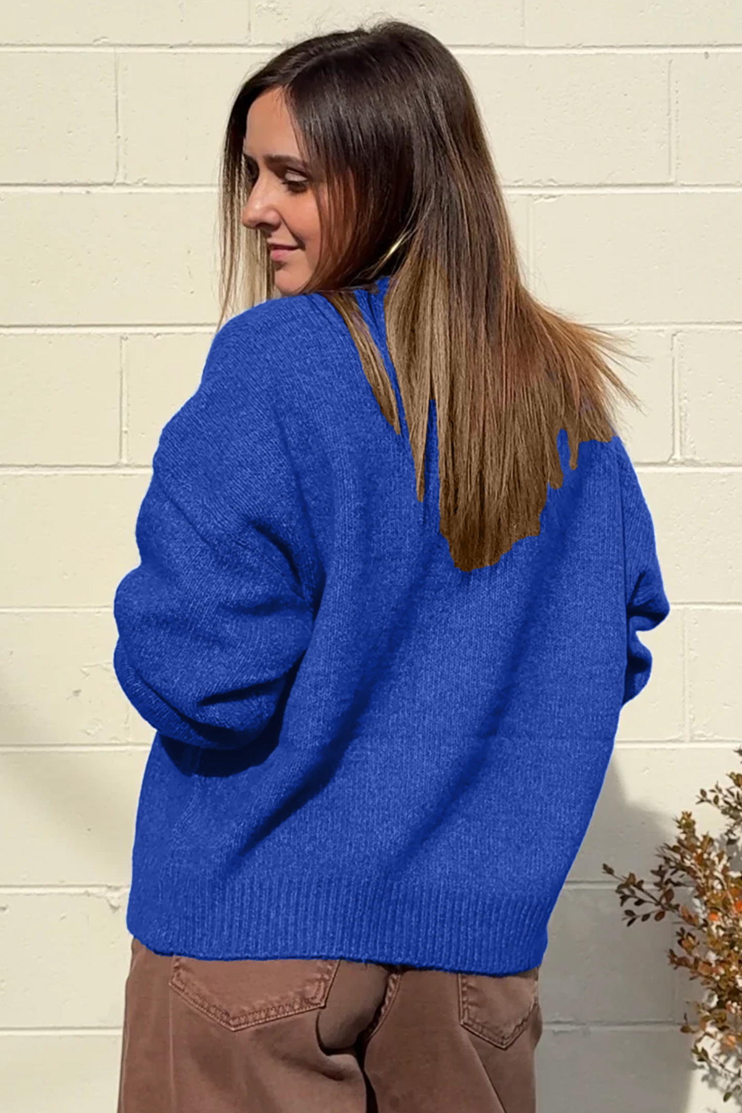 Women's Duck Graphic Sweater, Blue Drop Shoulder Knit Top - Detail View 13