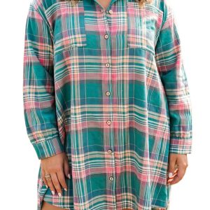 Women's Plaid Button Up Dress, Casual Long Sleeve Shift Fit - Main View