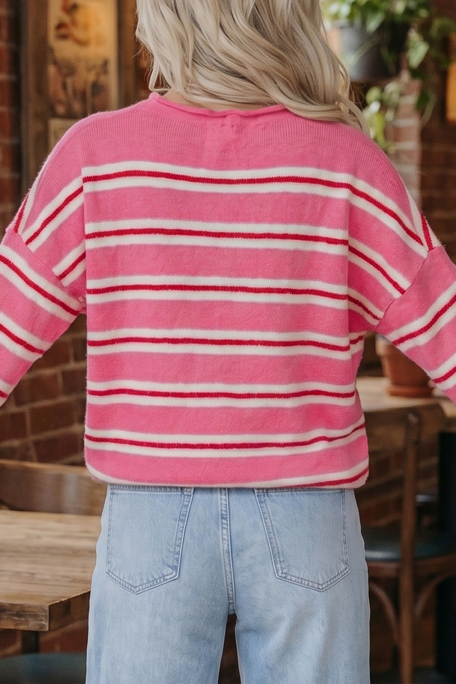 Women's Casual Striped Cardigan, Relaxed Fit Button Up Knit - Detail View 3