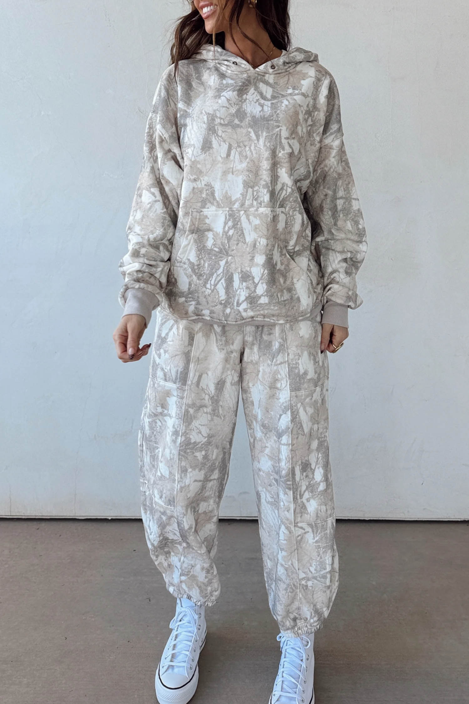 Women's Hooded Jogger Set, Trendy Abstract Pattern Loungewear - Detail View 14