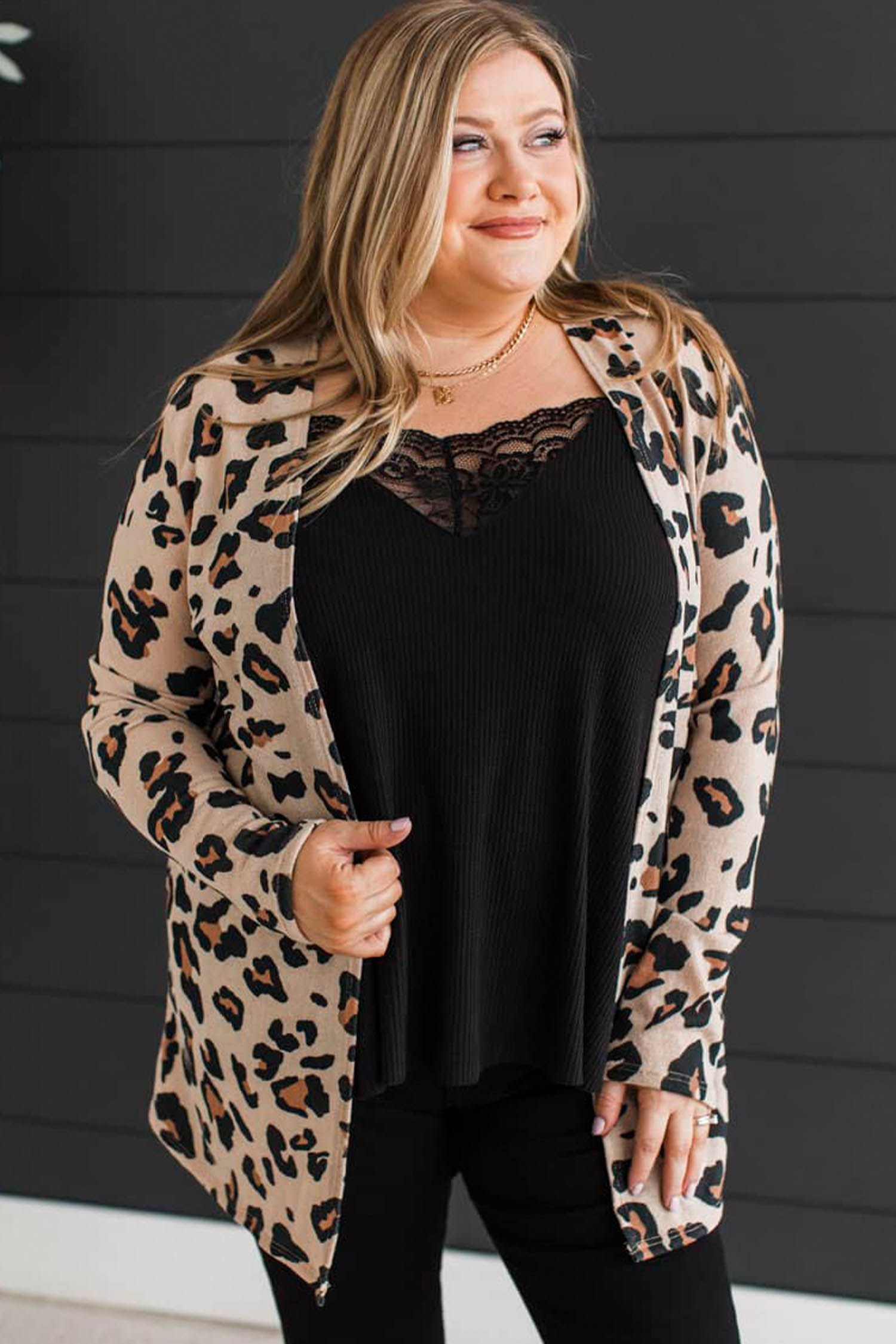 Soft Leopard Pattern Cardigan, Autumn Long Sleeve Outerwear - Detail View 6