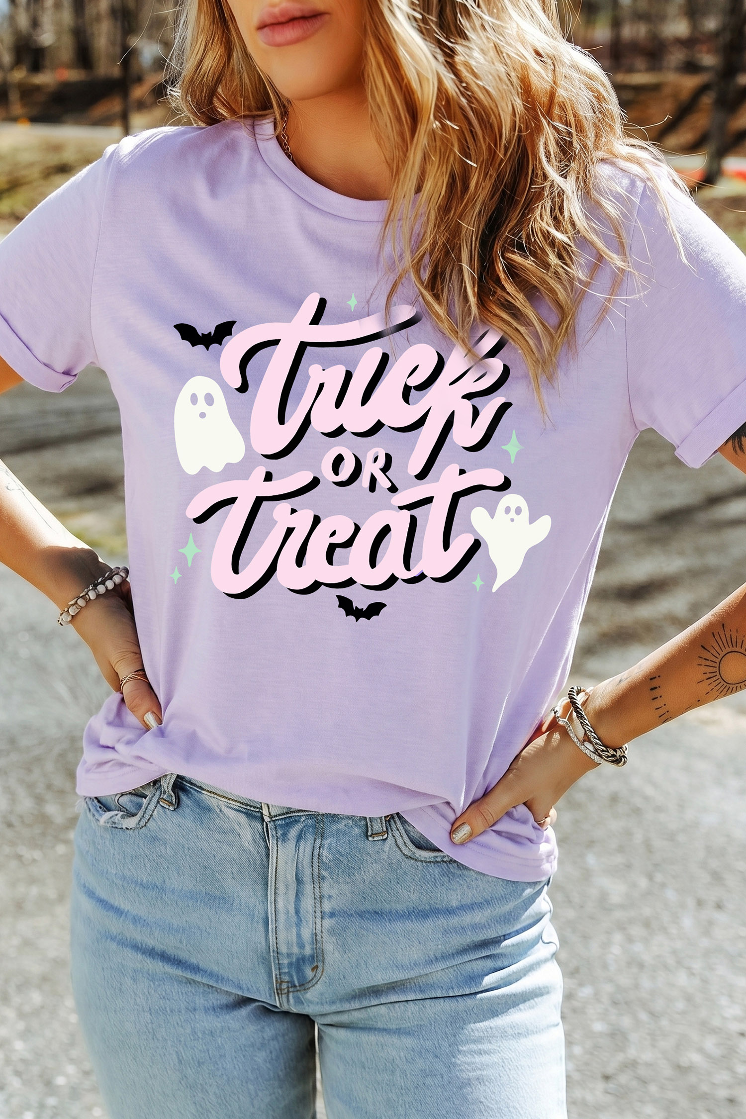 Trick Or Treat Graphic Tee, Women's Festive Summer Casual Top - Detail View 6
