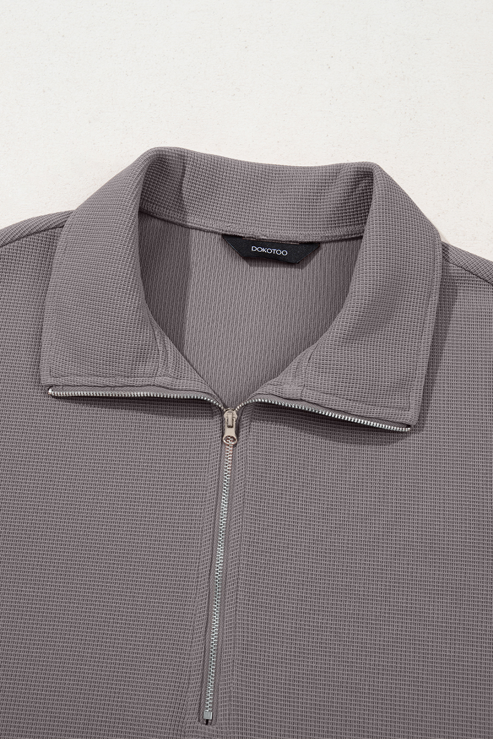 Trendy Drop Shoulder Sweatshirt, Daily Gray Waffle Collar Top - Detail View 15