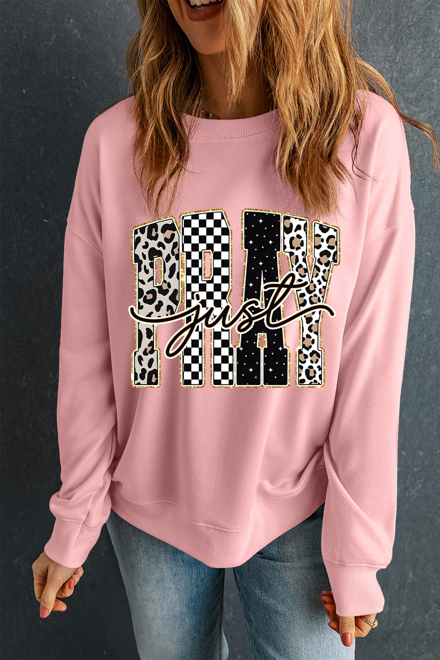 Women's Cotton Blend Sweatshirt, Pray Graphic Pullover - Detail View 6