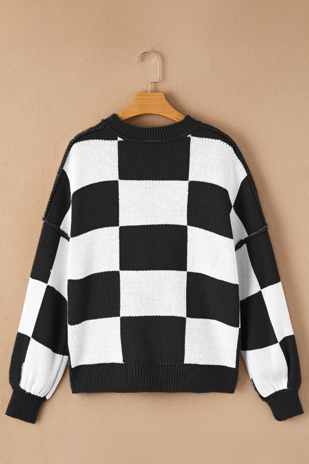 Women's Plaid Sweater, Casual Long Sleeve Crewneck Pullover - Detail View 7