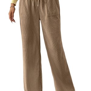 Women's Corduroy Pants, Casual High Waisted Wide Leg - Main View