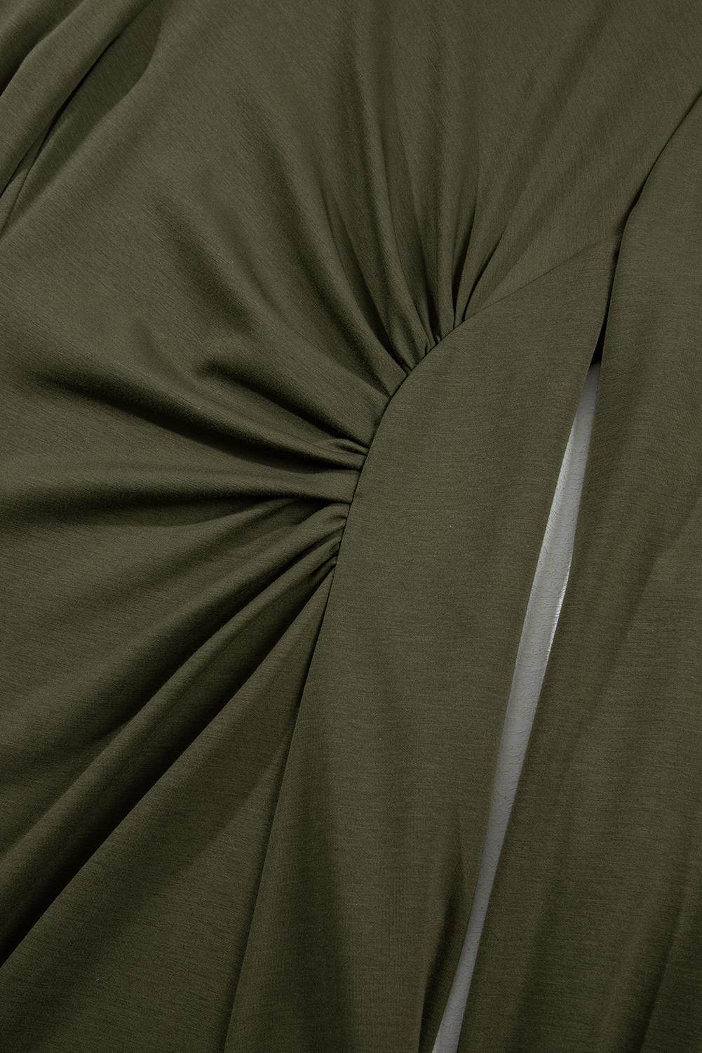 Ruched Long Sleeve Midi Dress, Womens Solid Color - Detail View 14