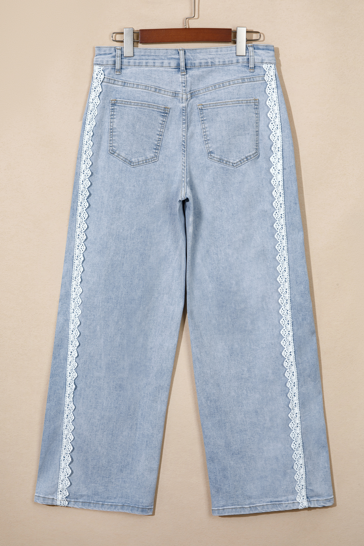Beau Blue Lace Trim Jeans, Daily Casual Women Pants - Detail View 7