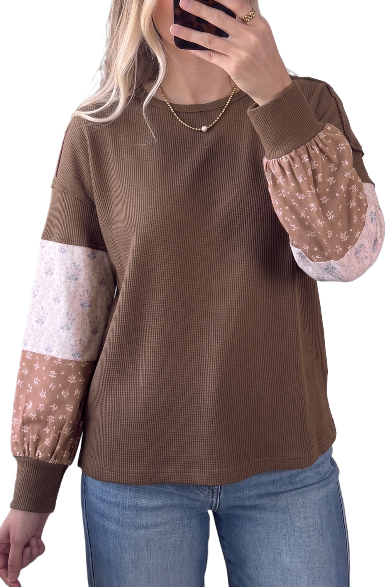 Women's Casual Pullover, Floral Colorblock Tunic - Main View