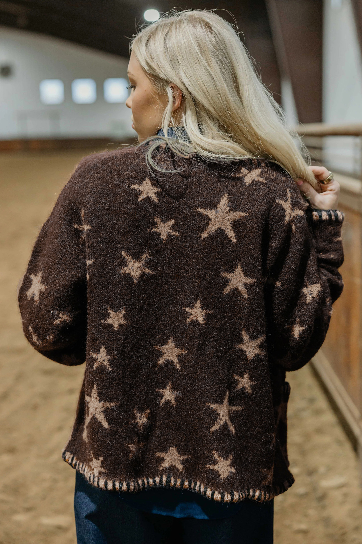 Elegant Star Design Cardigan, Warm Autumn Daily Knitwear - Detail View 6