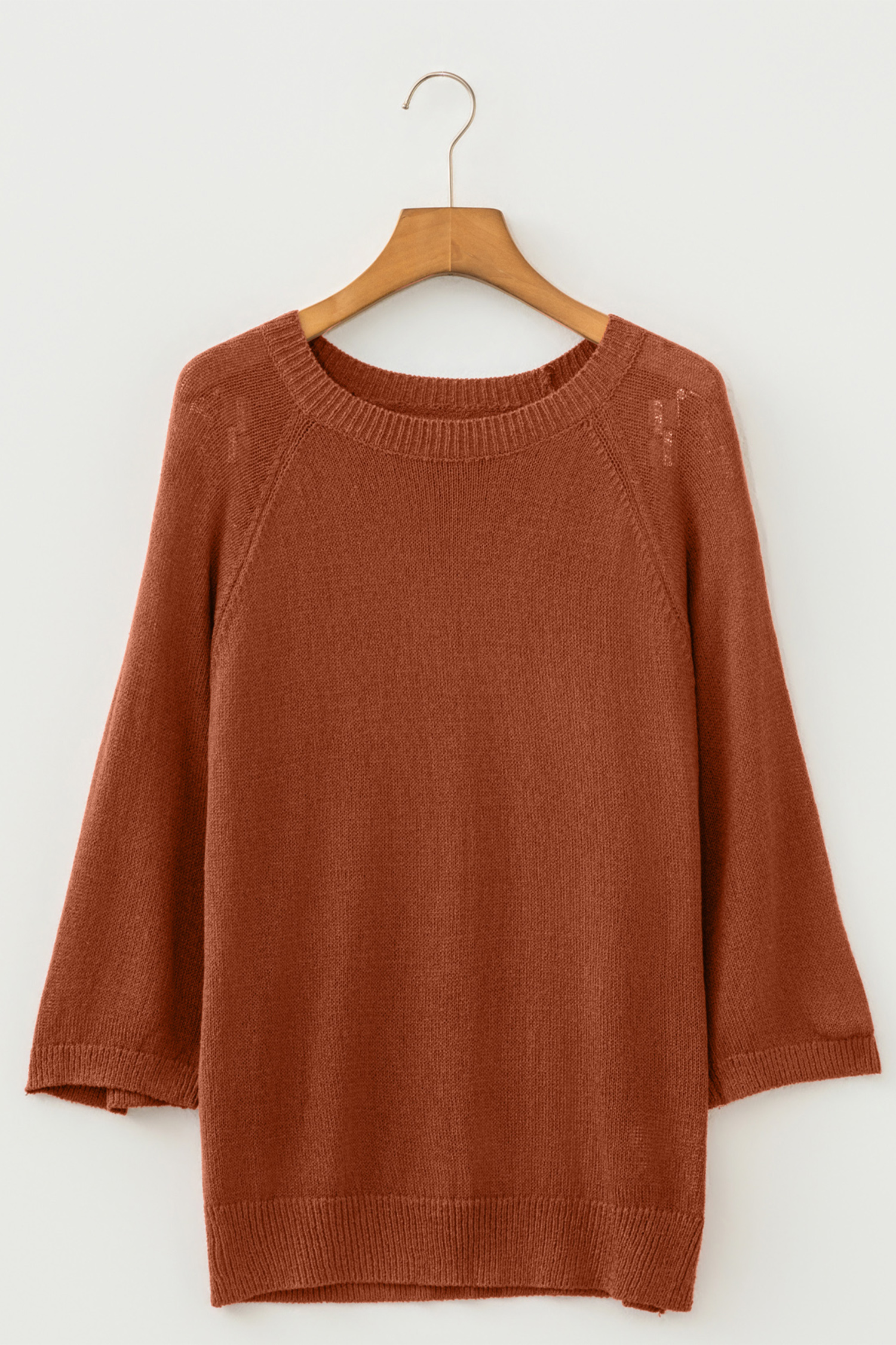 Autumn Knit Pullover, Women's Casual Coffee Short Sleeve Top - Detail View 6
