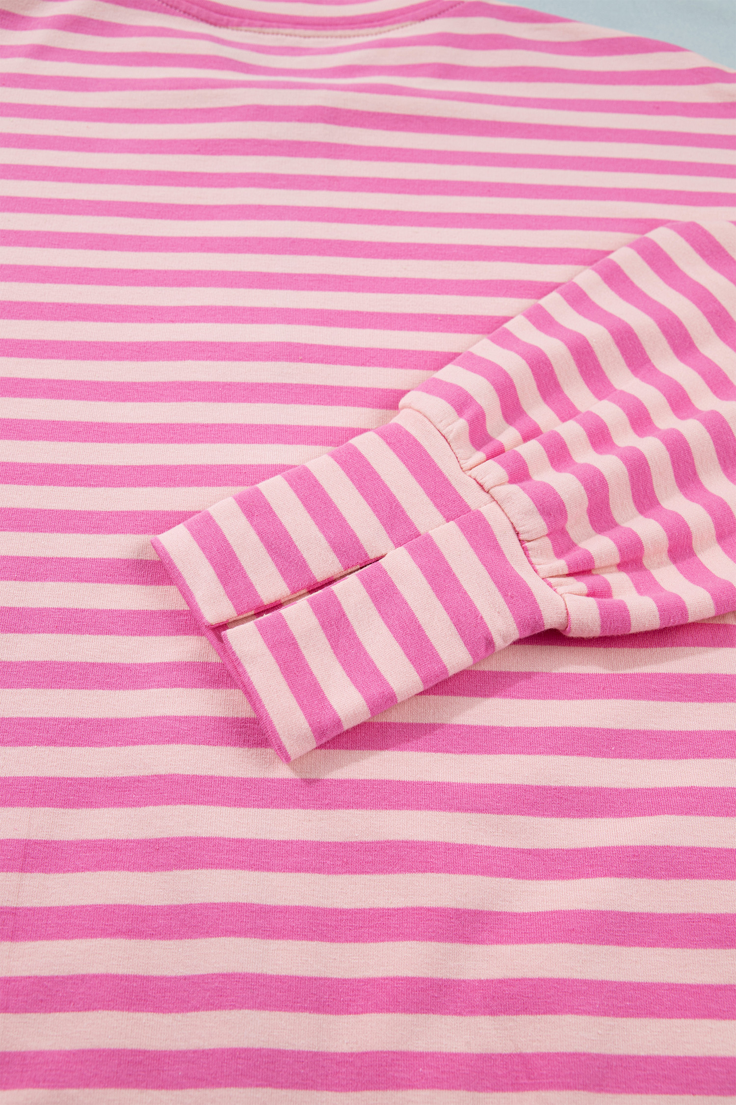 Pink Striped Full Zip Sweatshirt, Trendy Puff Sleeve Jacket - Detail View 8