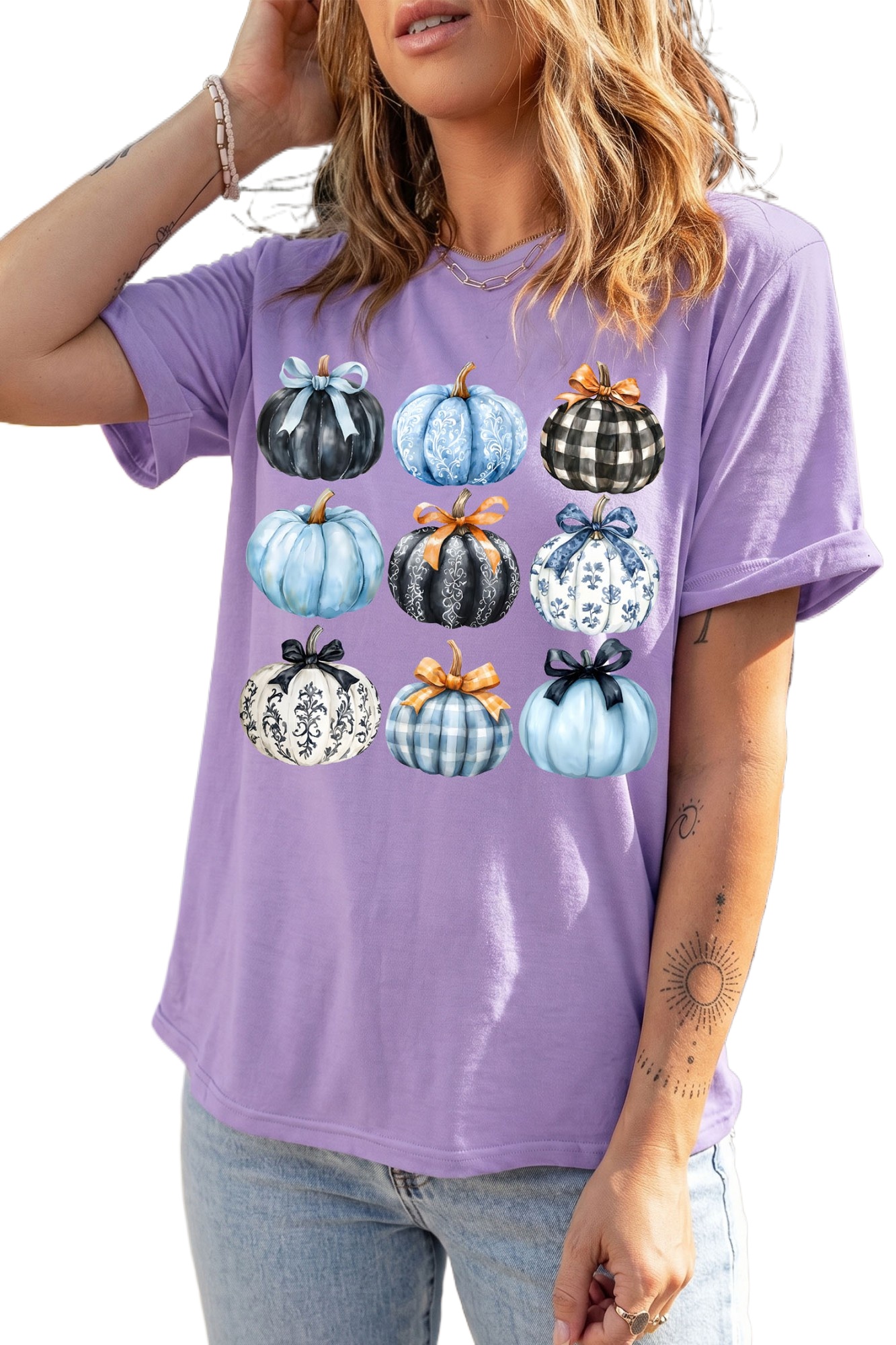 Wisteria Pumpkin Graphic Tee, Relaxed Women's Summer Top - Main View