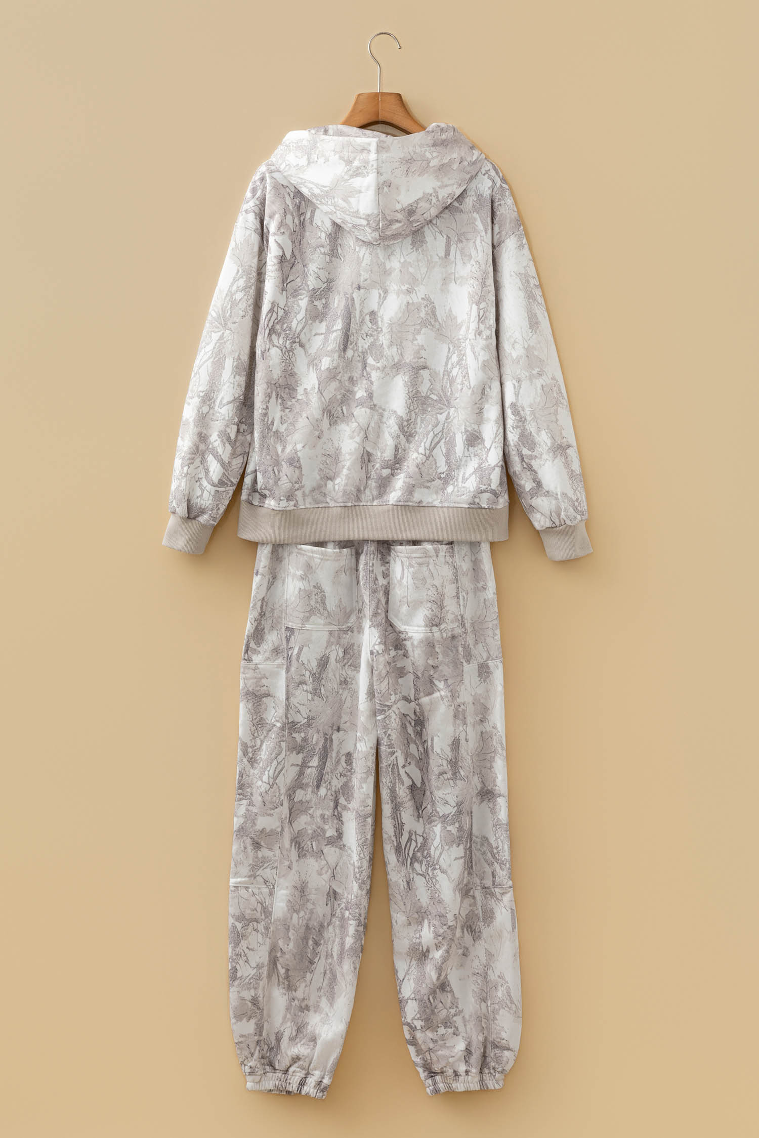 Women's Hooded Jogger Set, Trendy Abstract Pattern Loungewear - Detail View 8