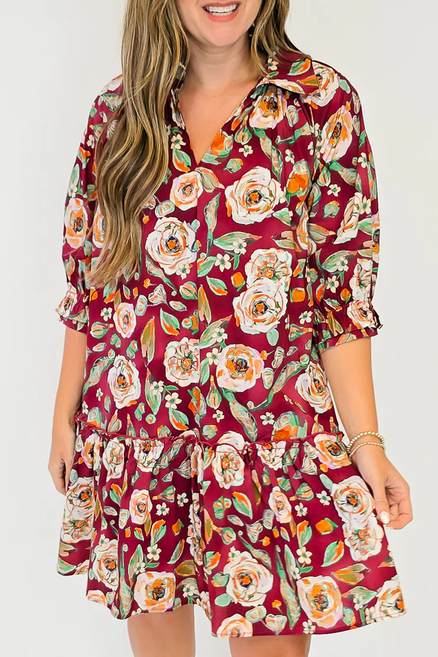 Casual Spring Floral Dress, Women's Comfortable Cotton Shift - Detail View 3