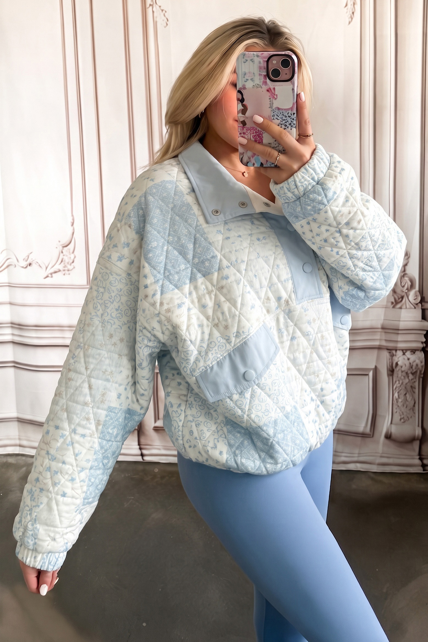 Women's Floral Patchwork Pullover, Modern Country Style - Detail View 2