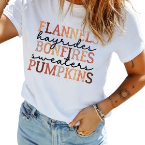 Women's Fall Graphic T Shirt, Casual Seasonal Letter Print - Main View