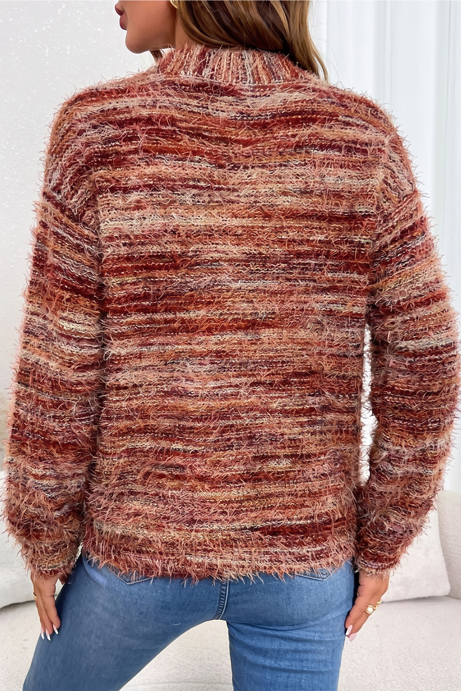 Soft Striped Knit Cardigan, Women's Autumn Button Sweater - Detail View 3