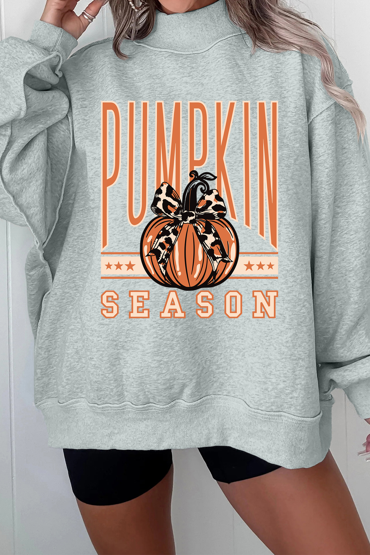 Women's Oversized Fall Sweatshirt, Cozy Cotton Blend Top - Detail View 3