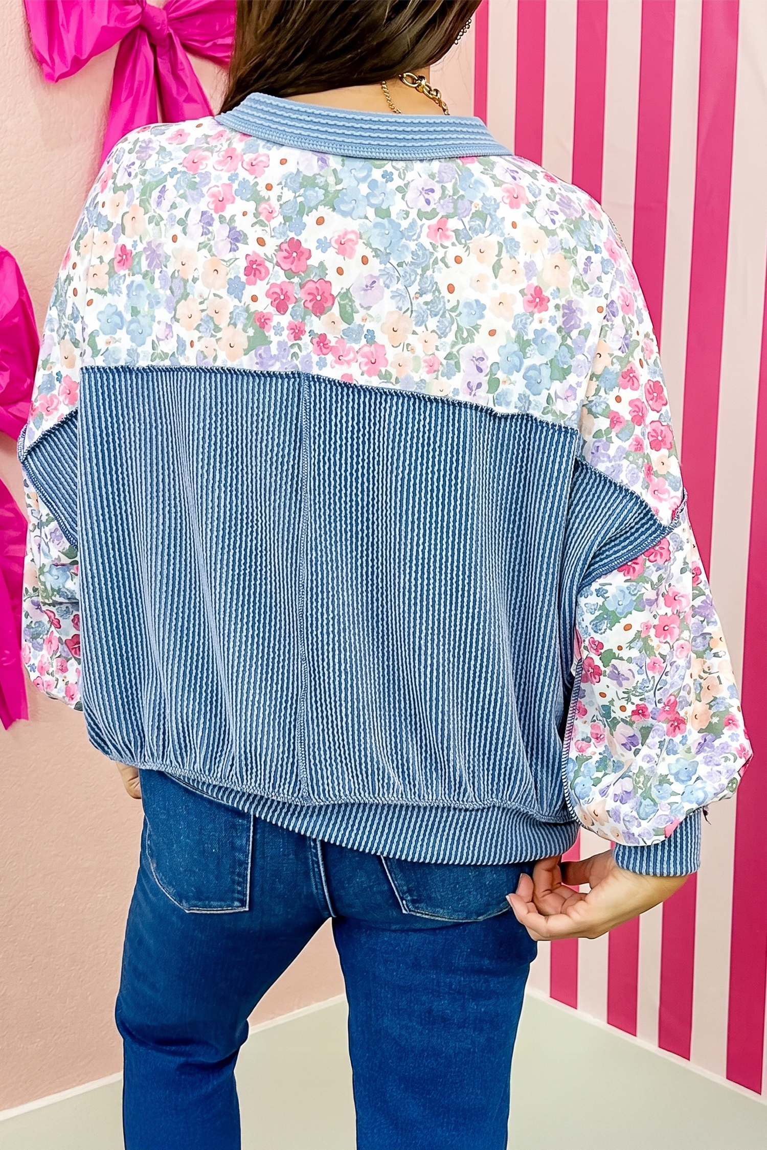 Casual Floral Long Sleeve Shirt, Women's Comfy Shift Pullover - Detail View 6