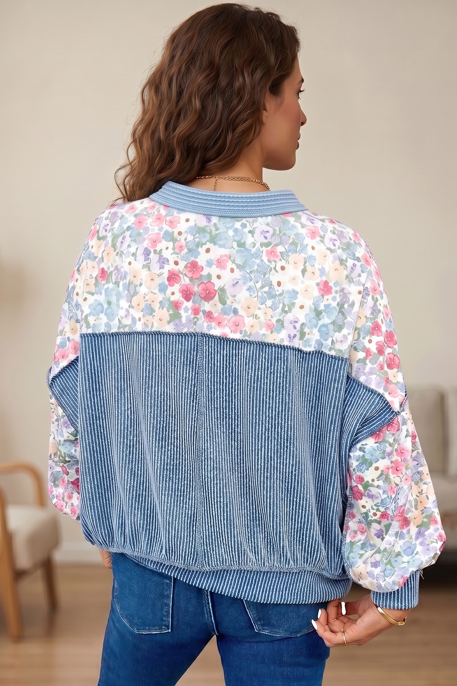 Chic Floral Print Sweatshirt, Women's Casual Round Neck Top - Detail View 2