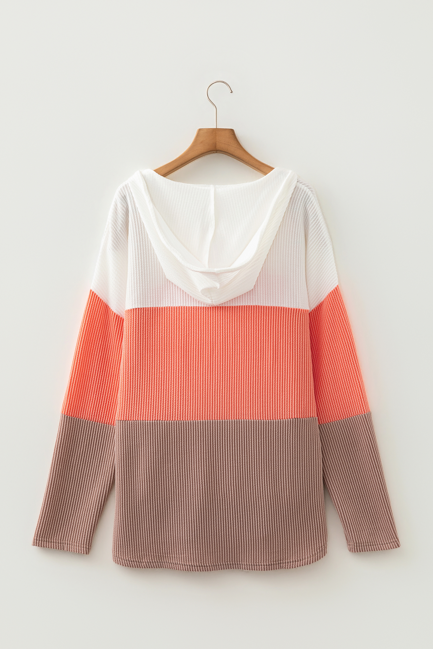 Tri Color Hooded Pullover, Soft Ribbed Knit Casual Shirt - Detail View 8
