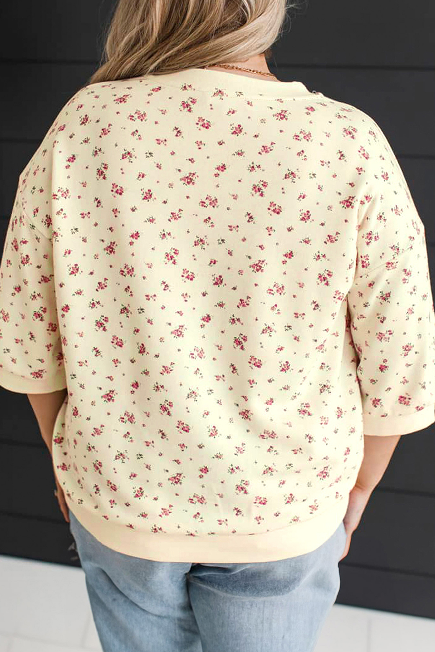 Women's Floral Sweatshirt, Beige Round Neck Casual Pullover - Detail View 7