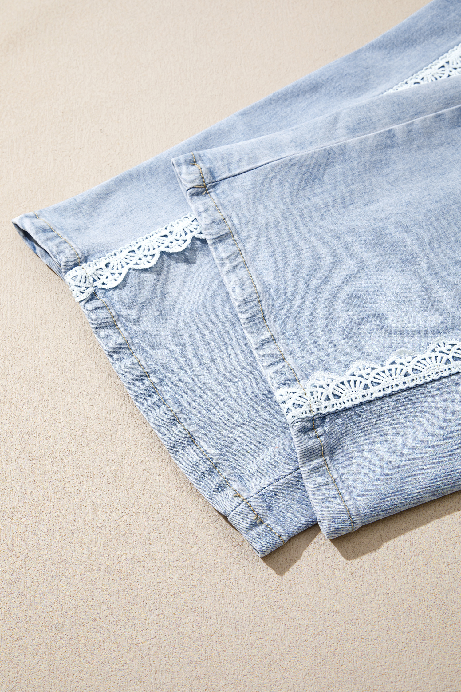 Lace Detail Denim Jeans, Trendy Chic Women Trousers - Detail View 11