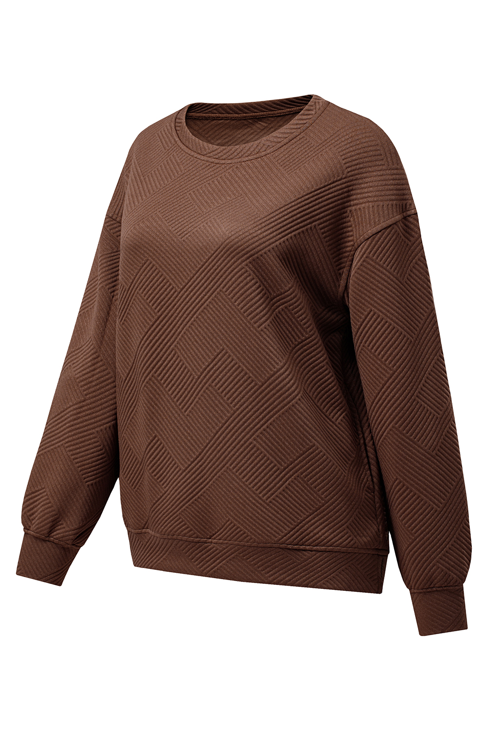 Long Sleeve Coffee Sweatshirt, Textured Casual Pullover - Detail View 21