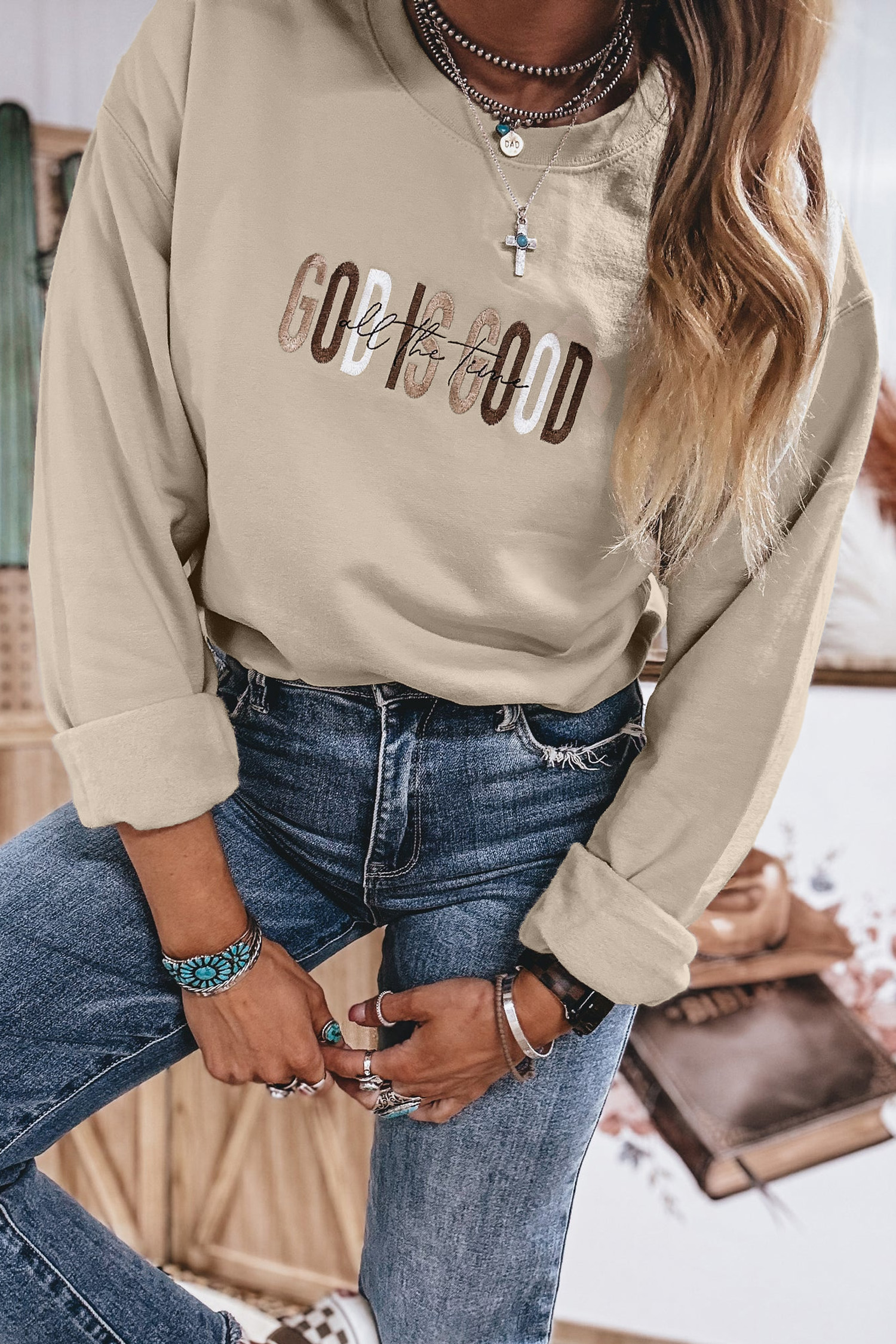 Women's Cotton Blend Sweatshirt, Cozy Long Sleeve Top - Detail View 6