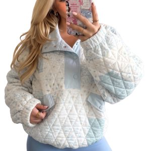 Women's Quilted Floral Pullover, Daily Casual Sweatshirt - Main View