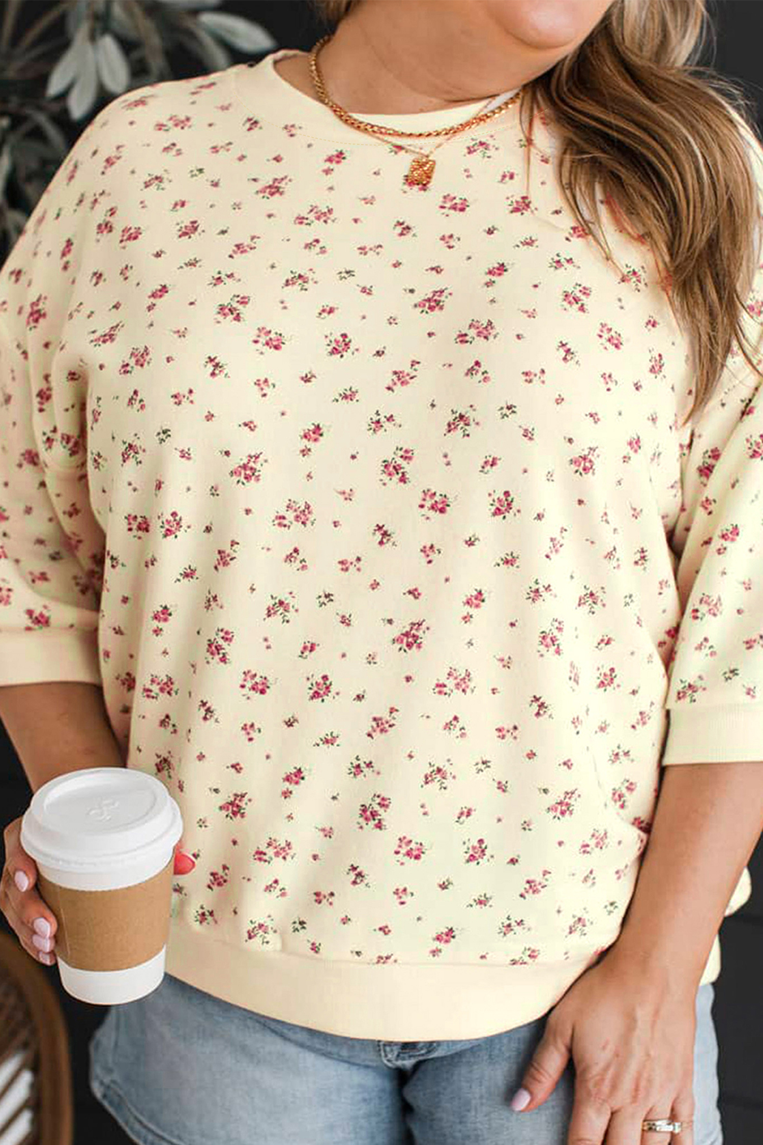 Casual Floral Crewneck Top, Women's Comfortable Daily Shirt - Detail View 6