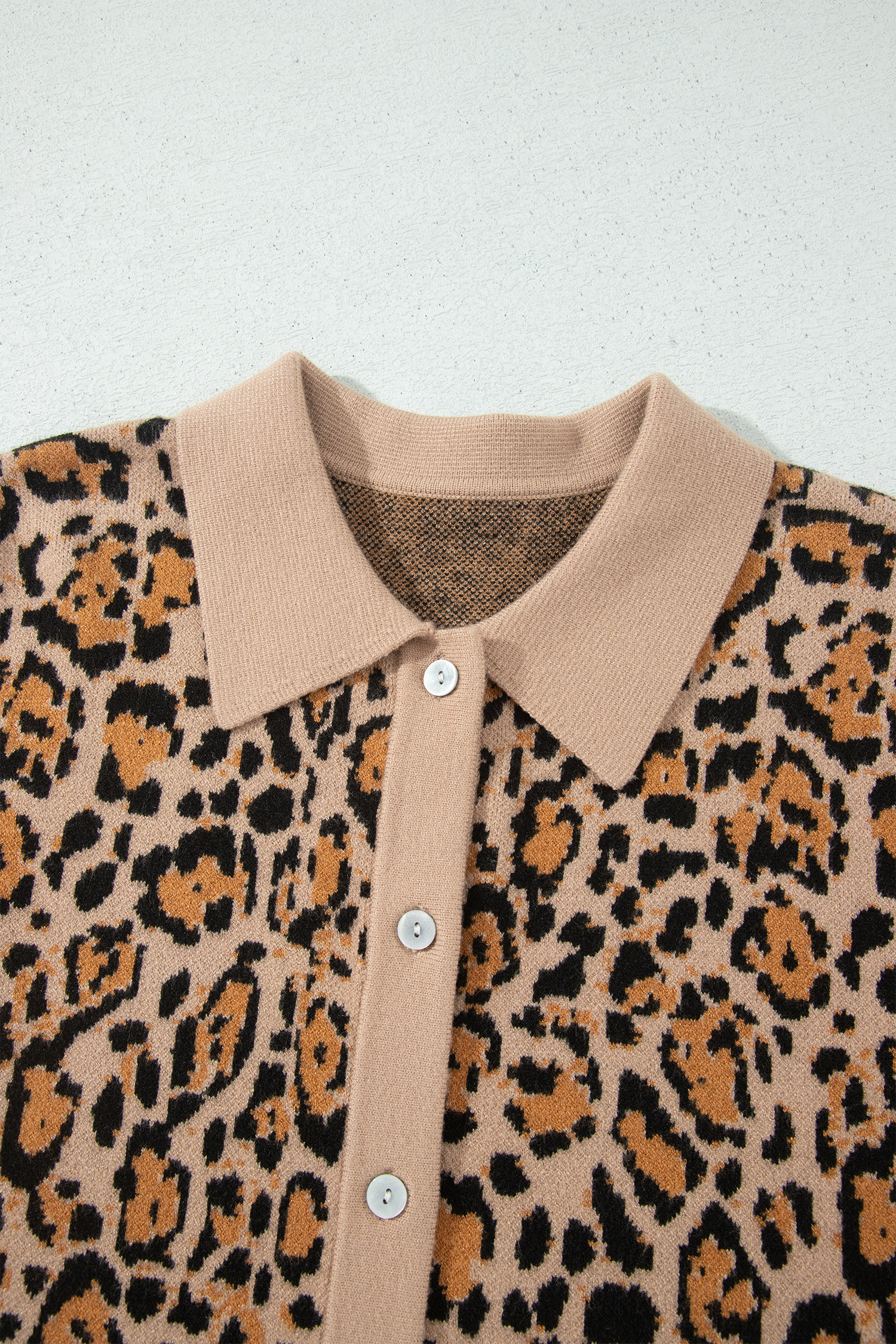 Women's Leopard Button Up Cardigan, Brown Long Sleeve Knit - Detail View 16