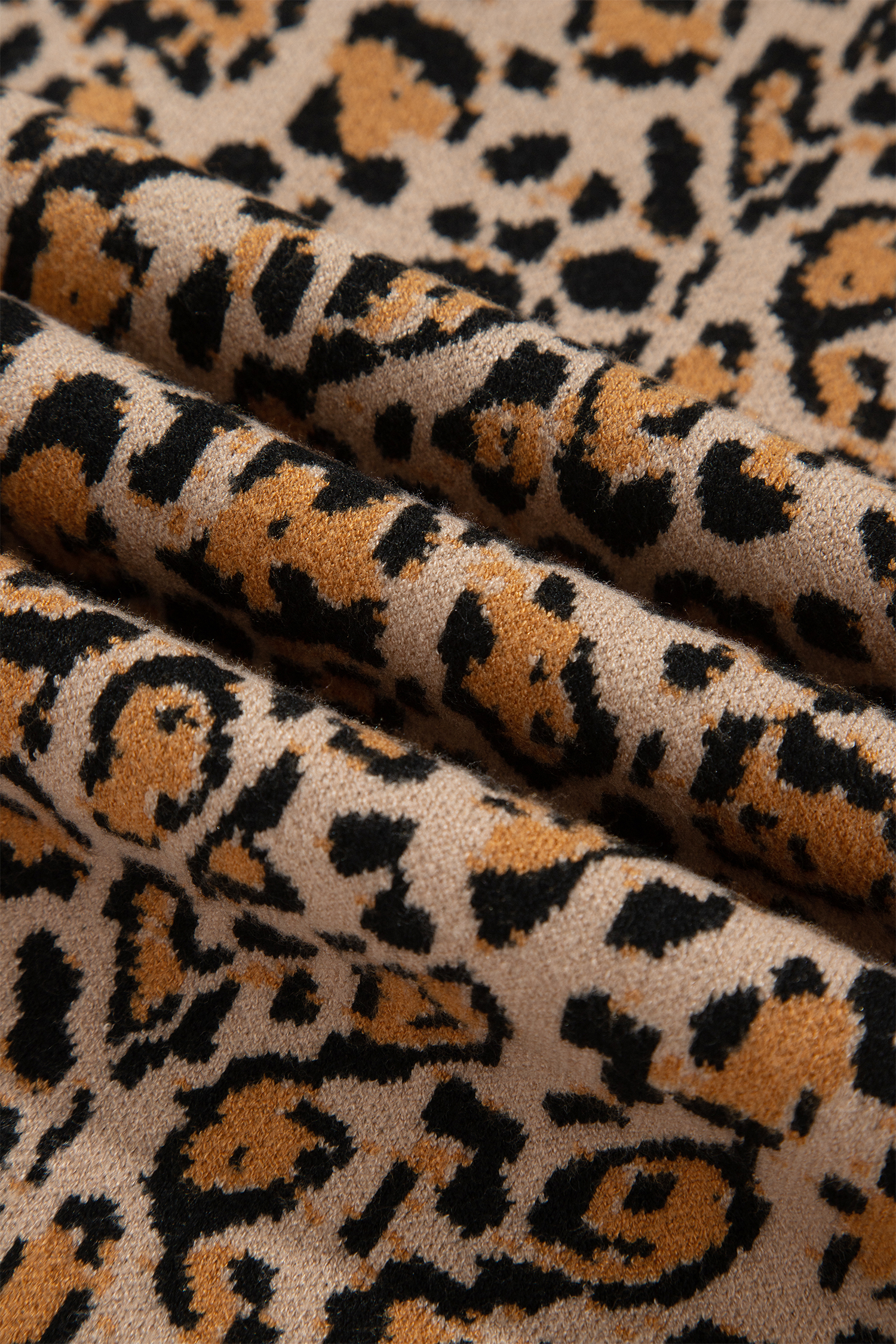 Women's Leopard Button Up Cardigan, Brown Long Sleeve Knit - Detail View 10