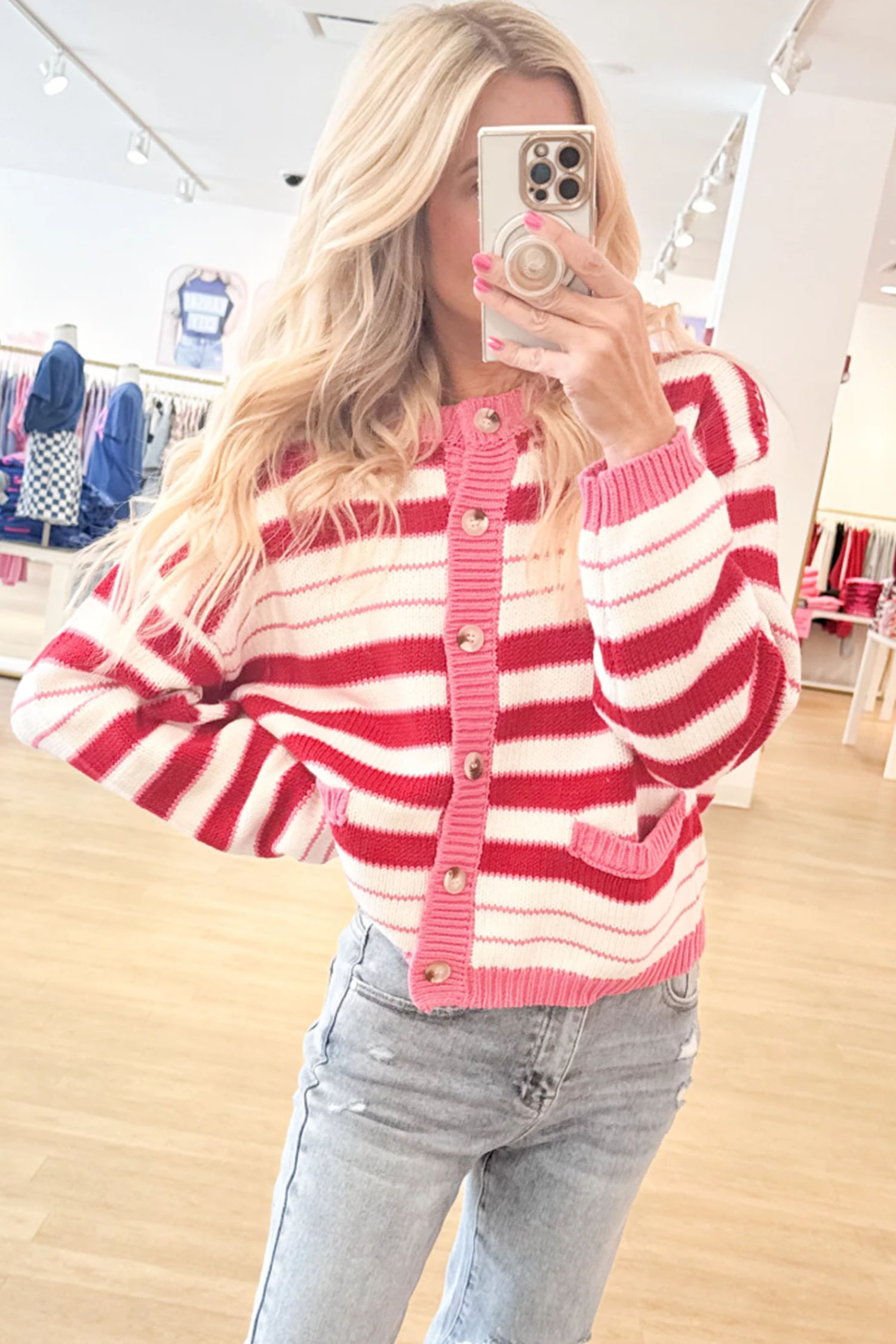 Casual Fall Striped Cardigan, Women's Comfortable Knitwear - Detail View 9