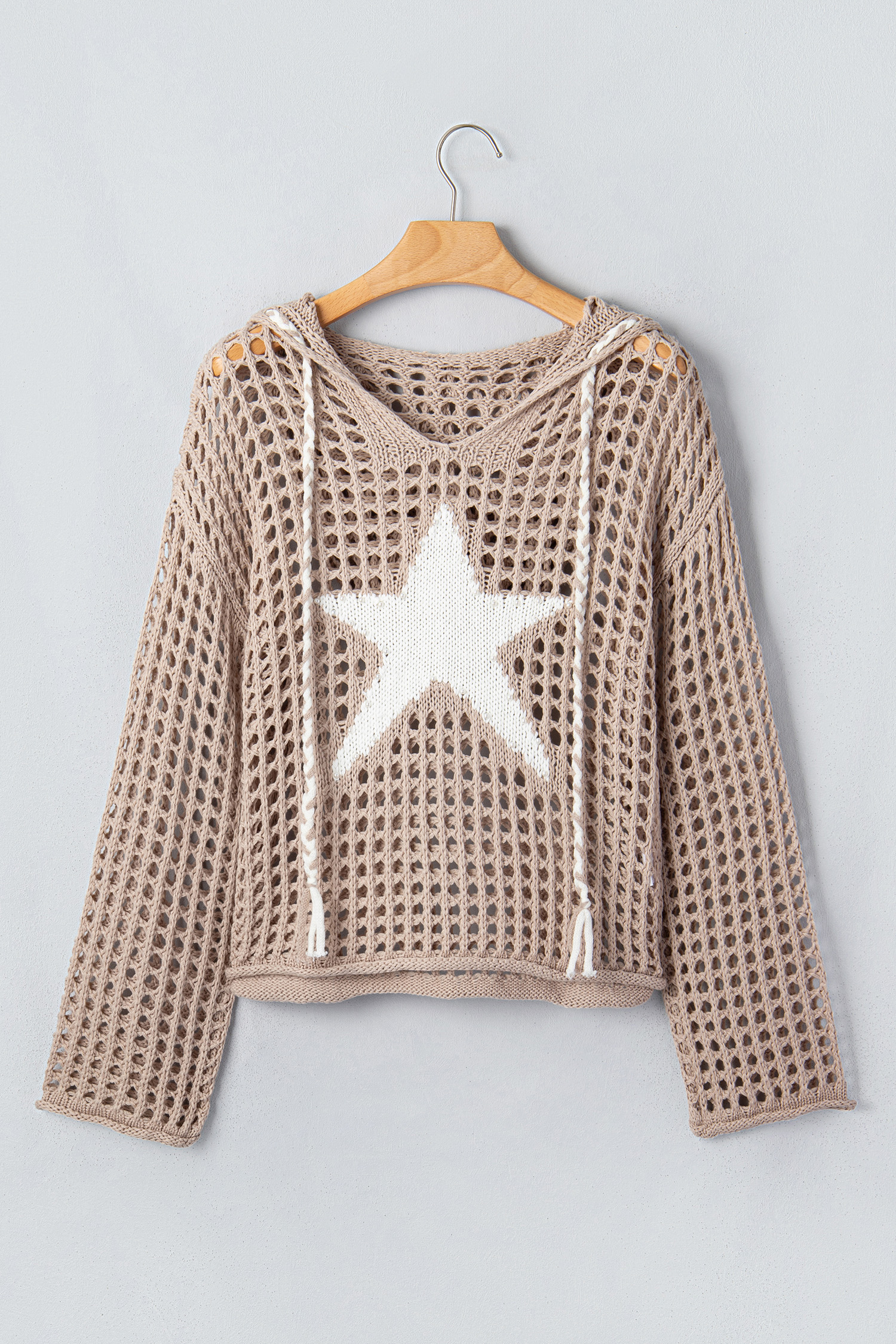 Women's Open Knit Star Sweater, Casual Hooded Pullover Top - Detail View 8