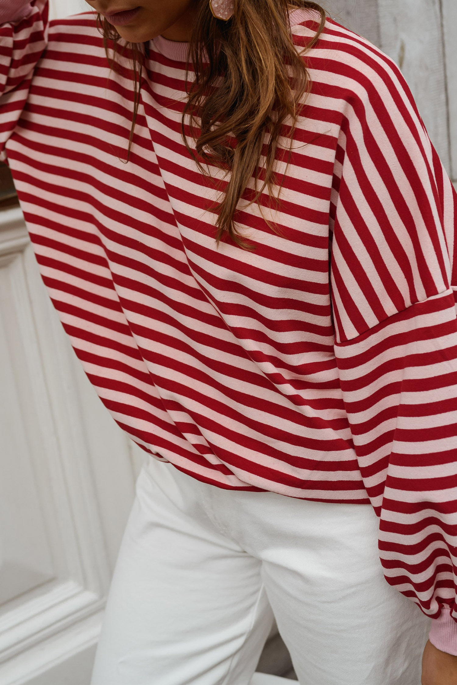 Striped Open Back Long Sleeve Top, Trendy Women Tee - Detail View 8